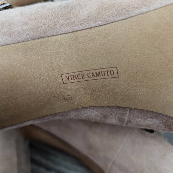 VINCE CAMUTO Dalison Leather Suede Strappy Buckle Chunky Heel Pump Blush Rose - Picture 14 of 14